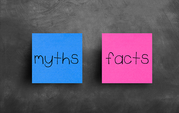 Sticky note on blackboard, Myths Facts